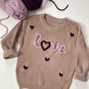 Cozy Love Embroidered Knit Sweater - Purple, Fits 4T up to 6T
